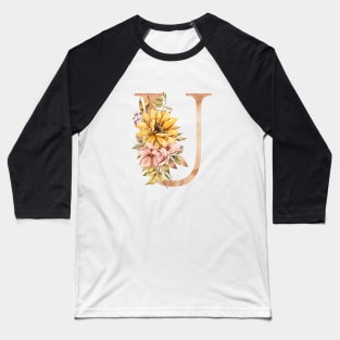 Watercolor sunflower bouquet monogram letter U Baseball T-Shirt